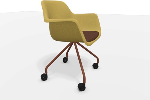 Stoel Felt met kruisvoet en wielen 25 Oxide Corten fijnstructuur T - Colour kuip Kerriegeel 1027 - Re Wool 037