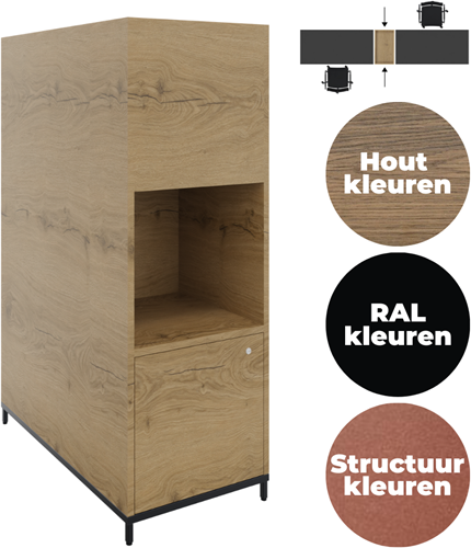 Plantenbak 3OH op metalen 4-poots sokkel, 43 br x 124 hg 2 x 1 open vak en 2x draaideur 