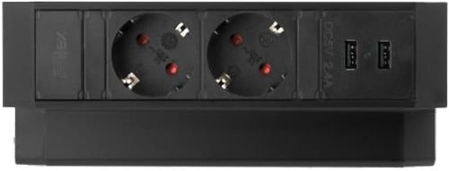 Opbouw stekkerdoos Power Desk UP2.0 2x230V 2xUSB (zwart)