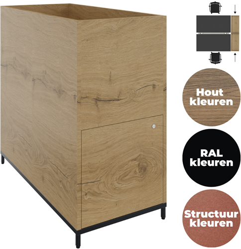 Plantenbak 2OH op metalen 4-poots sokkel, 43 br x 85 hg 1 vak met draaideur push to open