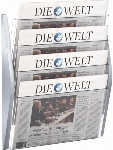 FOLDERHOUDER HELIT WAND 4 X A3 LIGGEND ZILVER 1 Stuk
