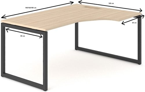 Hoekbureau Nova O met afmetingen