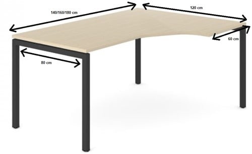 Hoekbureau Nova U met afmetingen