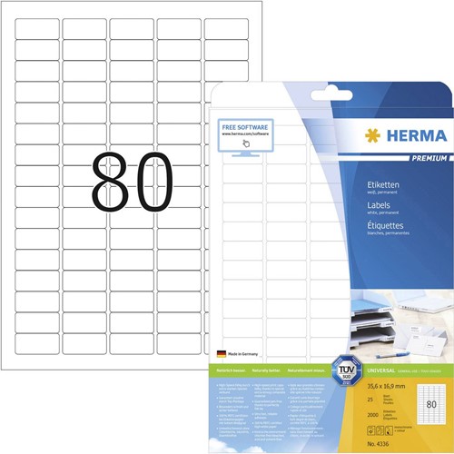 HERMA universele etiketten PREMIUM 4336, 35,6 x 16,9 mm, wit