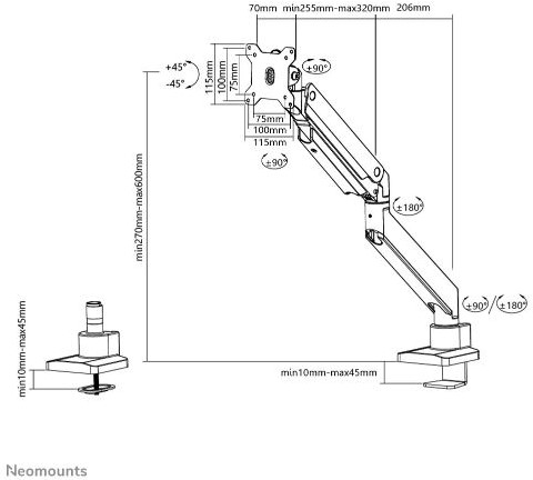 Monitorarm Newstar NM-D775BLACKPLUS gasveer 1 monitor Zwart-3