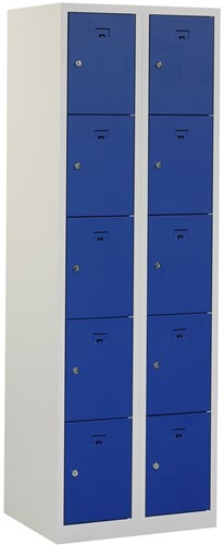 locker kast 2 kolommen 10 blauwe deuren glad