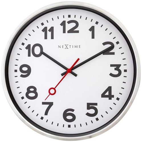 Door Gedwongen Leidingen Stationsklok groot - 45cm - Stille klok - Wit - Alumium - NeXtime "Station"  1 Stuk One-Stop-Office-Shop.nl