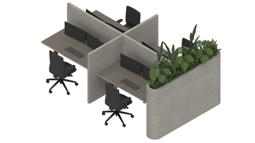 AcoustiStof® Bureaupaneel X-opstelling inclusief plantenbak met afgeronde hoeken