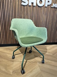 Stoel Felt met kruisvoet en wielen - Kuip Bleekgroen - Frame RAL 6028 Pijnboomgroen