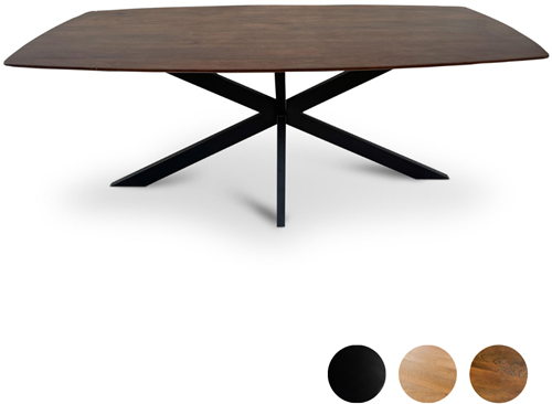 Tafel curved mango houten blad met spinpoot