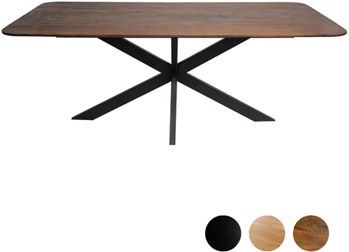 Tafel rechthoek afgerond mango houten blad met spinpoot
