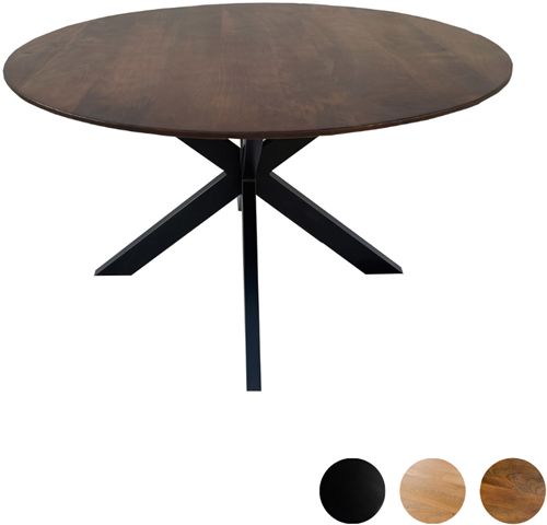 Tafel rond mango houten blad met spinpoot