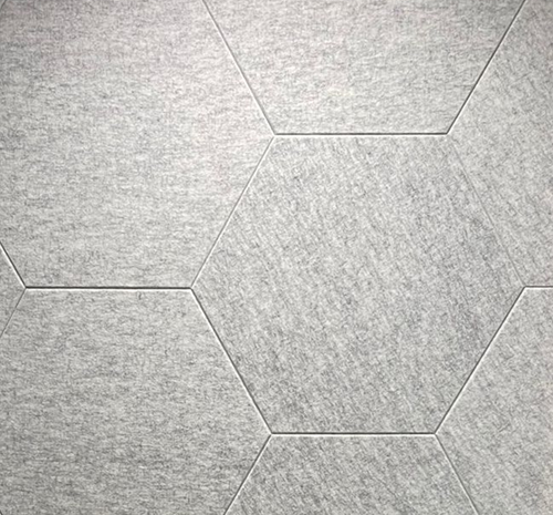 Akoestische wandbekleding PET vilt 12mm dik | Wit/Grijs/Zwart | 1000g/m2 Hexagonale tegels van 595 x 693 mm