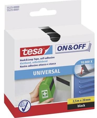 Tesa On & Off klittenband tape 20mm x 250cm zwart